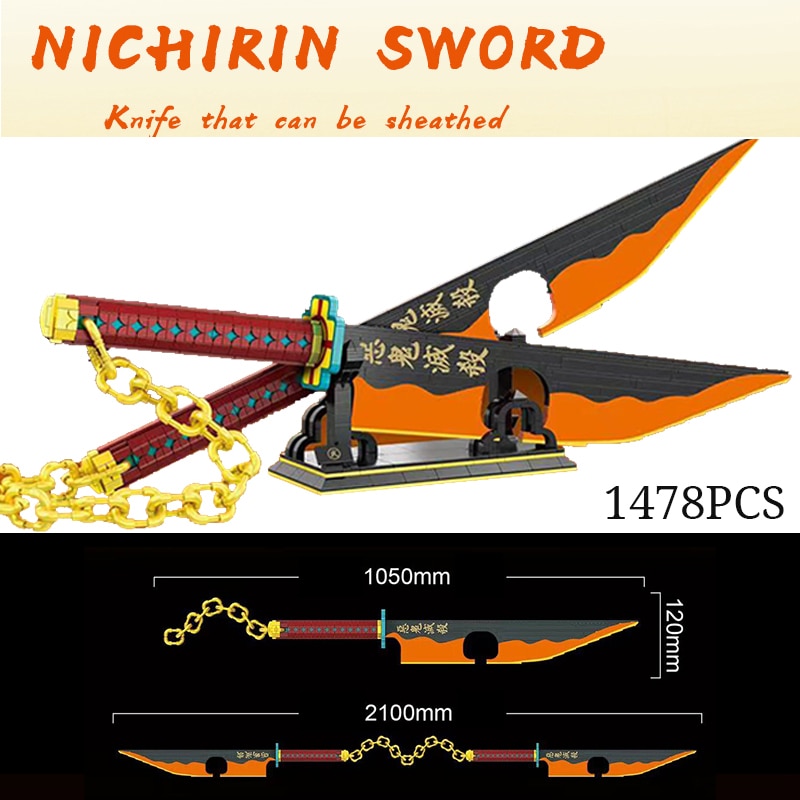 Demon Slayer Nichirin Sword Building Blocks Rengoku Kyoujurou Blade Katana Anime Knife Weapon Bricks Toys For - Anime Knife